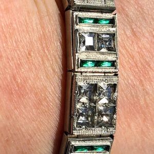 20-30’s ArtDeco Bracelet Emerald Clear Rhinestones
